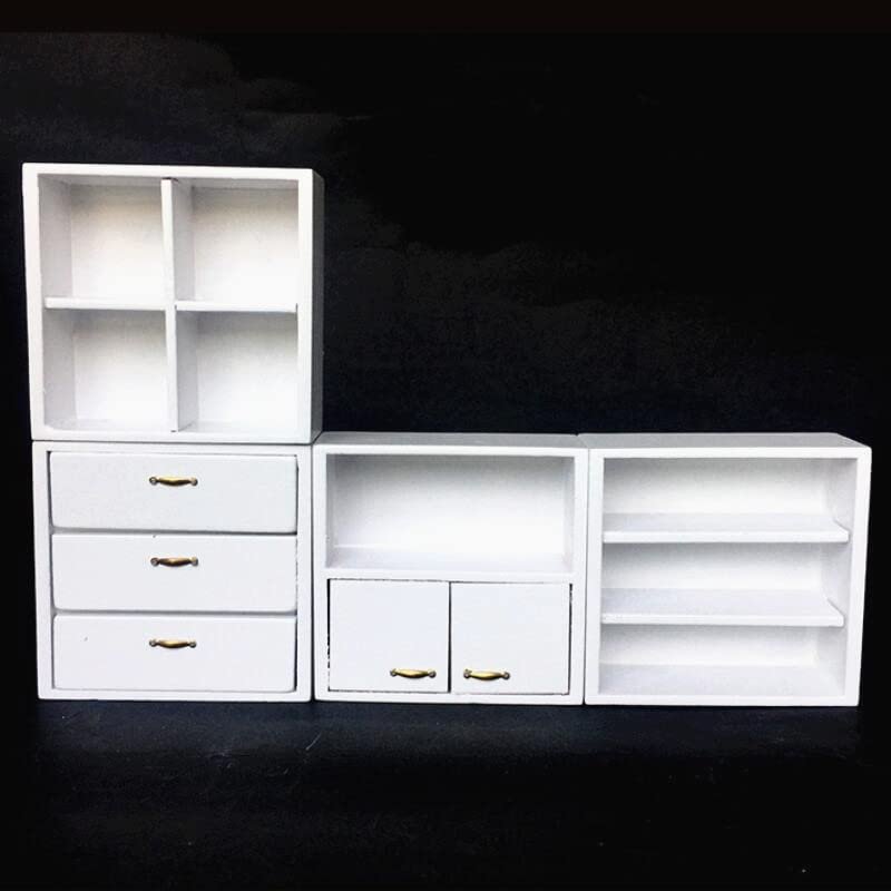 EatingBiting 1:12 Dollhouse White Miniature Furniture Accessories Wooden Cabinet Cupboard Closet Various Styles of Furniture 4 Part Set Arbitrary Placement