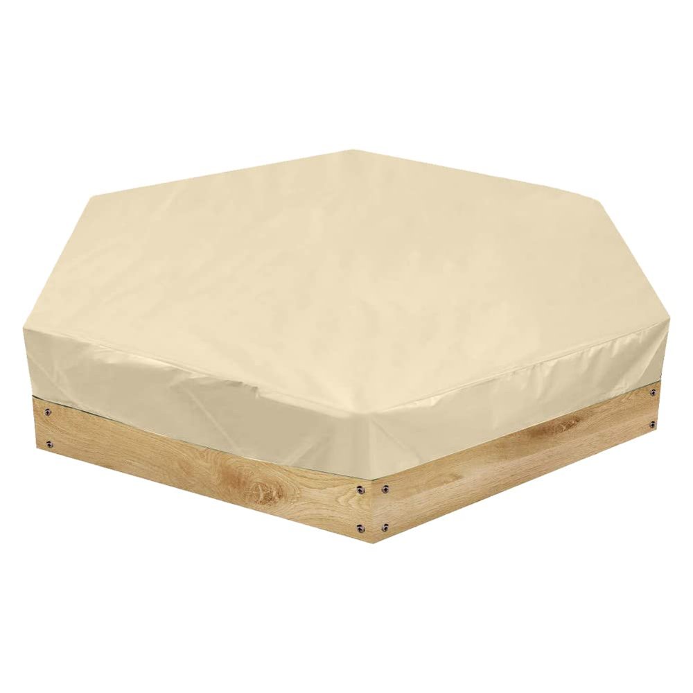 Gicov Hexagon Sandbox Cover Waterproof Sandpit Pool Cover with Drawstring Heavy Duty Sand Box Protection Cover Sandbox Canopy Replacement for Backyard Garden Outdoor (55x43x7.8in, Beige)