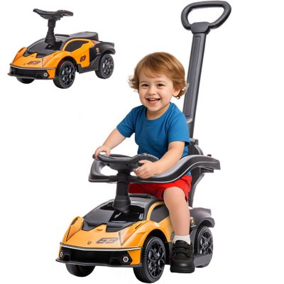 Aosom 2-in-1 Ride On Push Car for Toddlers 1-3, Licensed Lamborghini Stroller Sliding Car, Push-Along with Under Seat Storage Horn Engine Sound and Steering Wheel, Manual, Orange