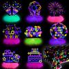 10 Pieces Glow in The Dark Party Table Decorations, Neon Table Honeycomb Centerpiece and Let's Glow Tablecloths Set - Black Light Table Topper Neon Decorations for Kids Glow in Dark Party Supplies view 1