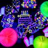 10 Pieces Glow in The Dark Party Table Decorations, Neon Table Honeycomb Centerpiece and Let's Glow Tablecloths Set - Black Light Table Topper Neon Decorations for Kids Glow in Dark Party Supplies view 3