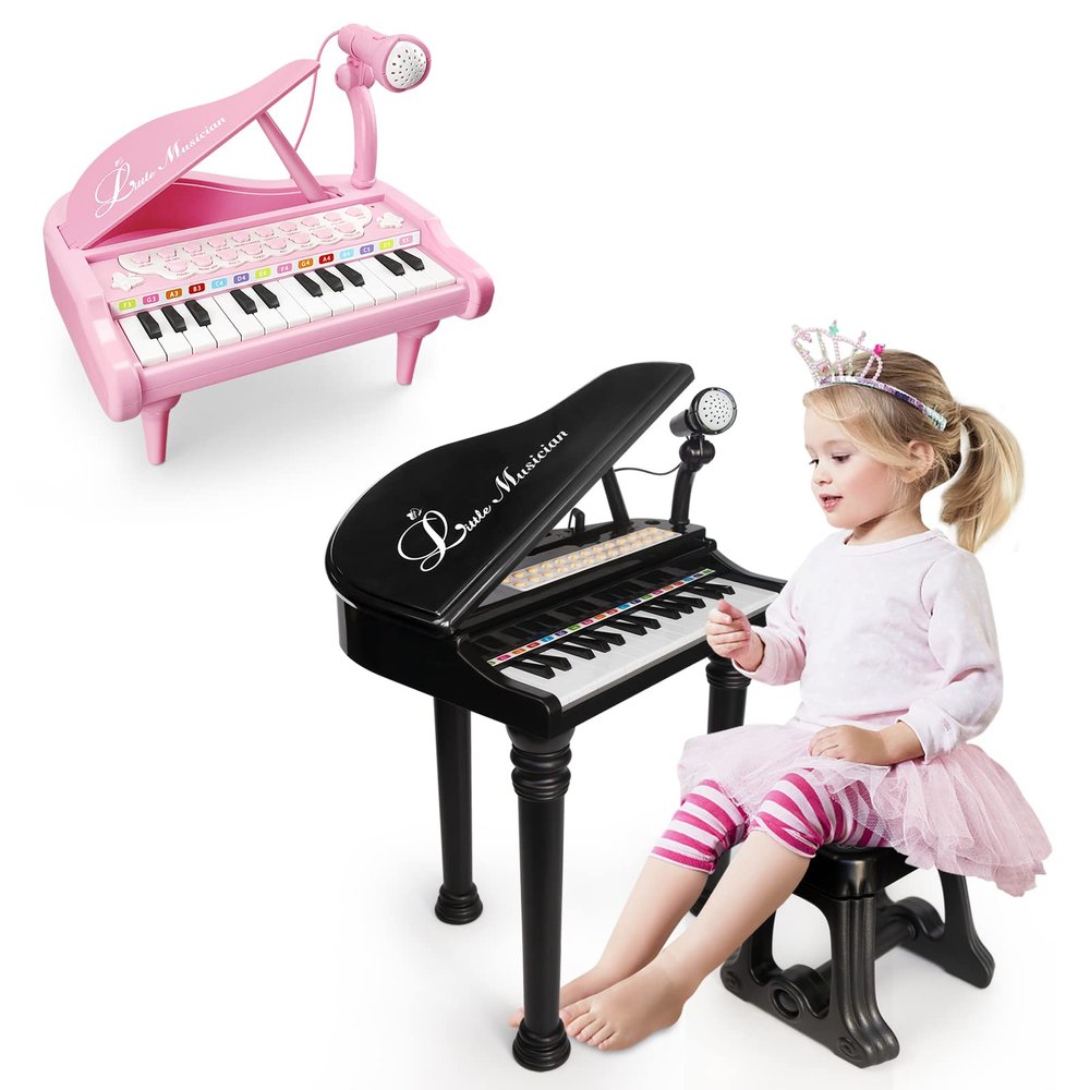 24 Keys Pink Piano Toy + 31 Keys Black Toy Piano Keyboard for Toddlers