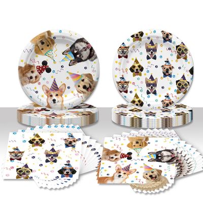 40PCS Dog Birthday Party Supplies Puppy Party Decorations Dog Party Plates and Napkins Disposable Party Tableware Set for Doggy Kids Dog Party Decor,Severs 20