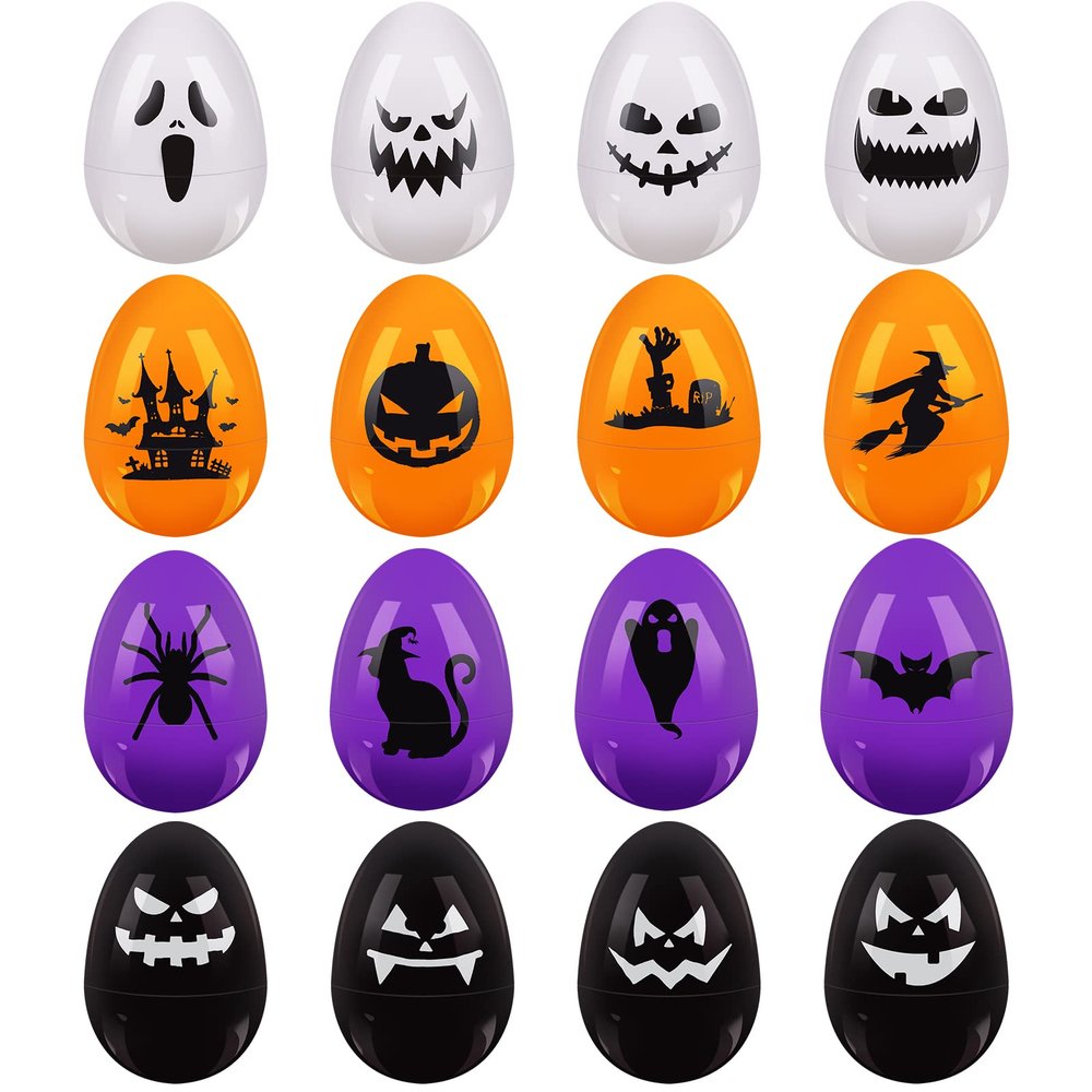 PINKXHY 80 Pcs Halloween Eggs Skull Plastic Eggs Scavenger Hunt for Trick or Treating Candy Box Favor Mini Pumpkins Ghost Spiders Favors for Halloween Party Supplies