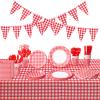205 Pcs Party Supplies for 25 Guest Checkered Plaid Tablecloth Pennant Banner Plate Cup Napkin Cutlery and Straw for Birthday Family Dinner Picnic BBQ Birthday Party Decoration(Red and White) view 1