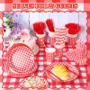 205 Pcs Party Supplies for 25 Guest Checkered Plaid Tablecloth Pennant Banner Plate Cup Napkin Cutlery and Straw for Birthday Family Dinner Picnic BBQ Birthday Party Decoration(Red and White) view 4