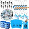 HyDren 98 Pcs Shark Party Favor Supplies Set Shark Keychain Shark Tooth Necklace Goodie Bags Shark Silicone Bracelets and Shark Stickers for Shark Theme Underwater Shark Ocean Birthday Party Supplies view 1