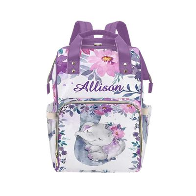 XOZOTY Personalized Elephant Diaper Bag Backpack with Name for Men Women Travel Daypack Nursing Baby Shoulders Bags