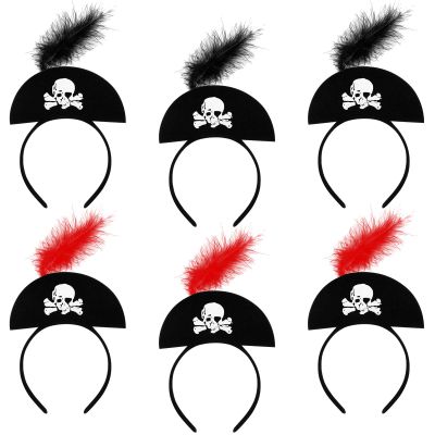 Hanaive 6 Pcs Pirate Hat Headband, Skull Feather Mini Top Hat, Sailing Accessories for Halloween Decoration Costume Party Supplies Birthday