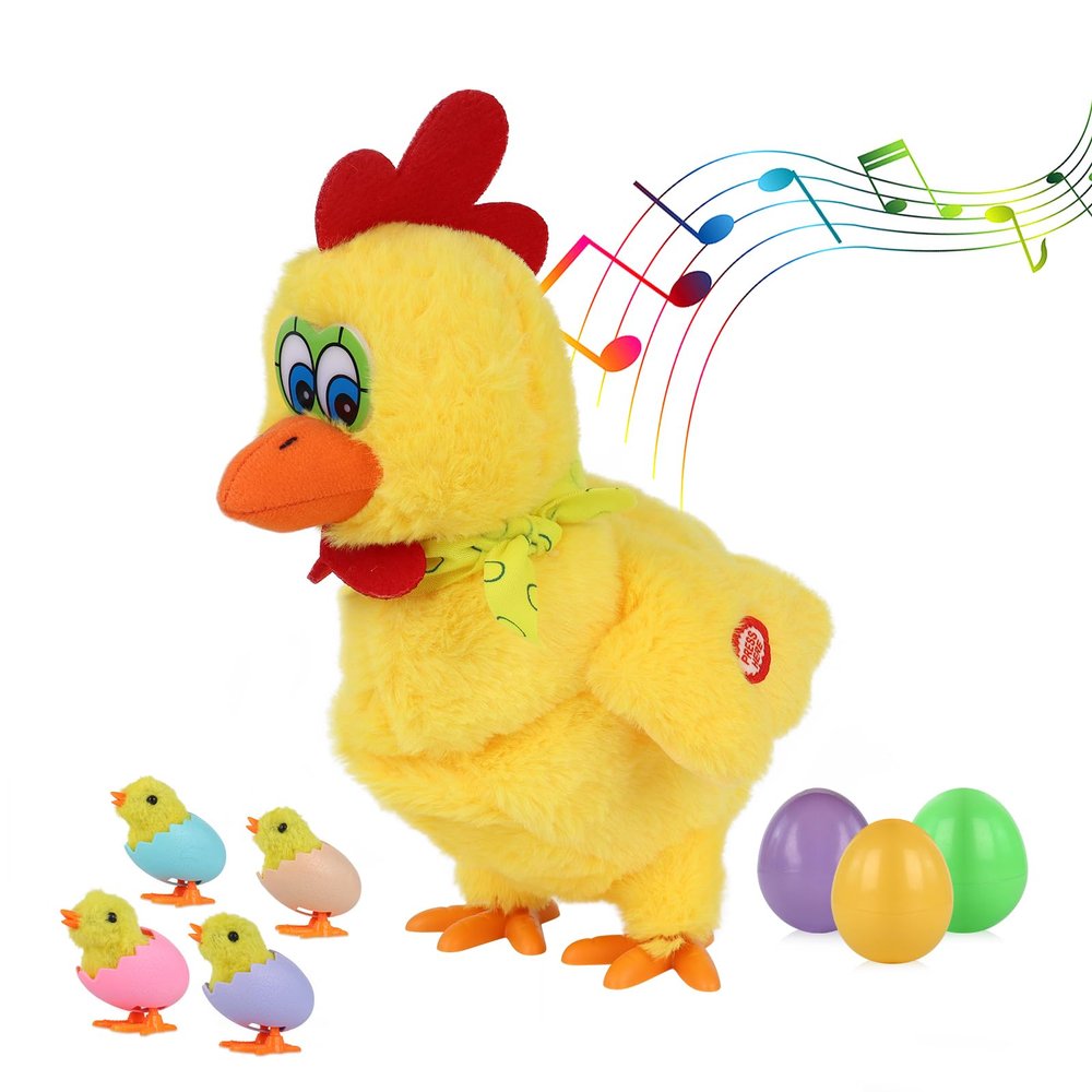 hbbhml Plush Electric Stuffed Laying Egg Chicken Toy Doll with Sound Music Easter for Boys Girls