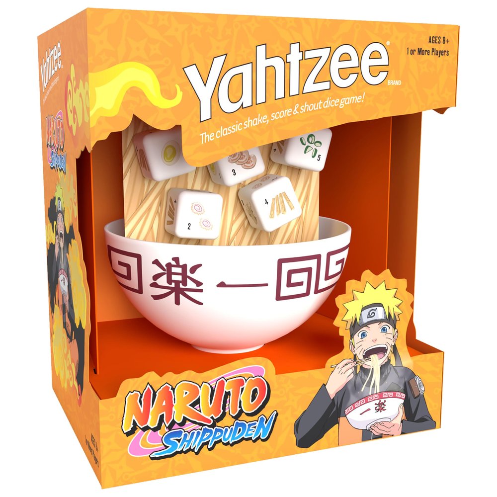 USAOPOLY YAHTZEE: Naruto Shippuden | Collectible Ramen Bowl Dice Cup | Classic Family Dice Game Based on Anime Show | Great for Family Game Night | Officially-Licensed Naruto Game & Merchandise