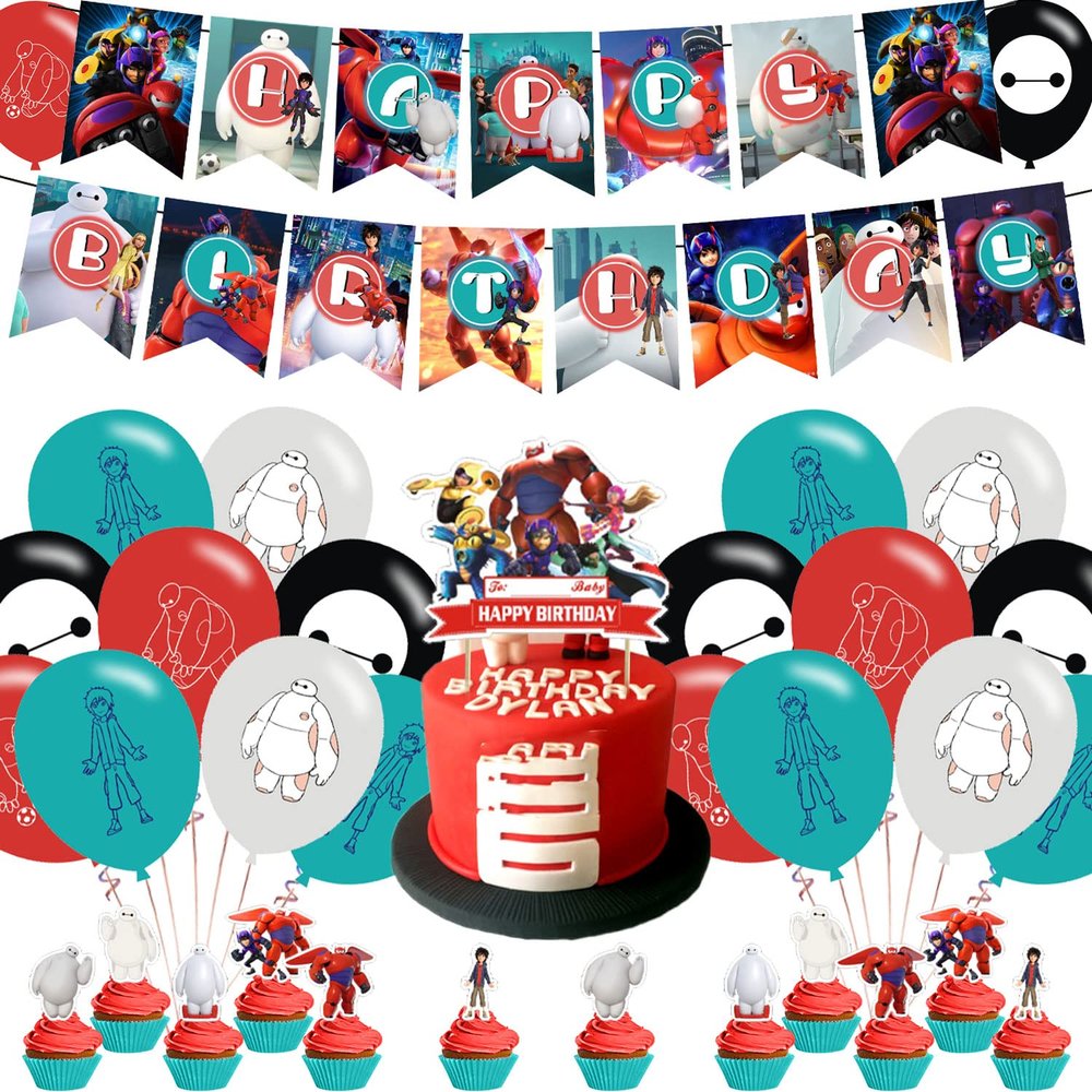Kithwaro Baymax Hero Birthday Party Decorations, Includes Banner, Cake Topper, 12 Cupcake Toppers, 20 Balloons