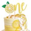 1 PCS Lemon 1st Birthday Cake Topper Glitter One Cake Pick Fruit Theme Lemonade Party First Birthday Decorations for Baby Shower Kids Boys Girls Party Supplies Gold view 1