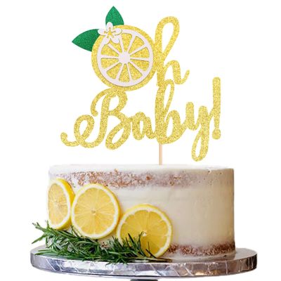 1 PCS Lemon Oh Baby Cake Topper Assembled Glitter Fruit Theme Oh Baby Lemonade Party Cake Pick for Lemon Theme Baby Shower Kids Boys Girls Birthday Party Cake Decorations Supplies Gold