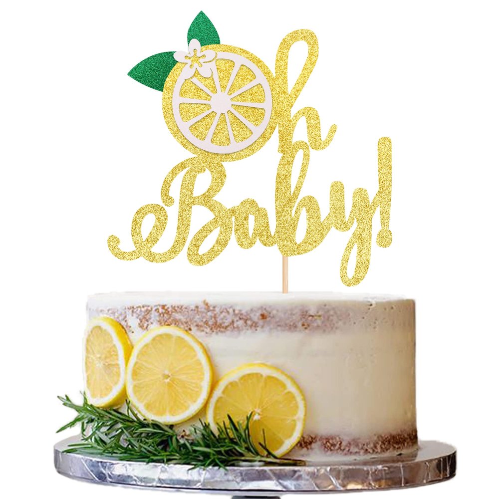 1 PCS Lemon Oh Baby Cake Topper Assembled Glitter Fruit Theme Oh Baby Lemonade Party Cake Pick for Lemon Theme Baby Shower Kids Boys Girls Birthday Party Cake Decorations Supplies Gold