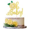 1 PCS Lemon Oh Baby Cake Topper Assembled Glitter Fruit Theme Oh Baby Lemonade Party Cake Pick for Lemon Theme Baby Shower Kids Boys Girls Birthday Party Cake Decorations Supplies Gold view 1