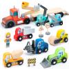 umu Construction Toy Cars 14 PCS Wooden Kids Mini Vehicles for Toddlers, Compatible to Thomas Train Toys Railway and Major Brands, Best for 3 to 5 Year Old Boys and Girls view 1