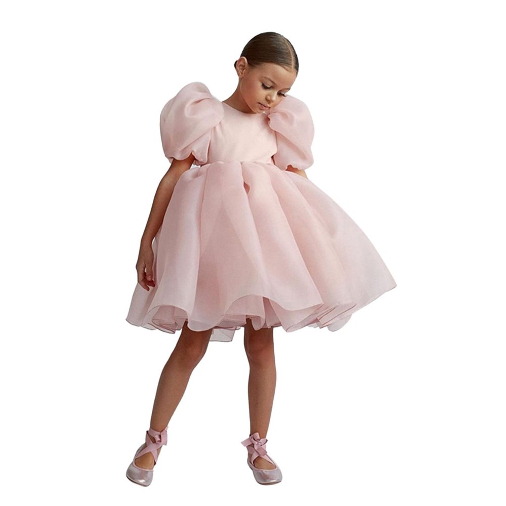 Bubble Dress Sleeve Toddler Girls Party Print Patchwork 2-8Y Clothes Kids ostume Flower Dress Girl (Pink, 5-6 Years)