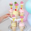 24 PCS Ice Cream Cupcake Toppers Assembled Glitter Paper Ice Cream Luau Cupcake Picks for Summer Hawaii Theme Baby Shower Wedding Birthday Anniversary Retro Party Cake Decorations Supplies view 4