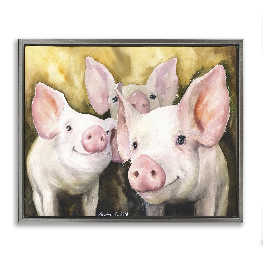 Stupell Industries Baby Pigs Animal Yellow Watercolor Painting, Floater Frame, Design by George Dyachenko