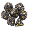 Metal DND Dice Set Skull Dungeons and Dragon Dice Set Hollow Polyhedral Magic 7 PCS Dice Set with Gift Metal Box for Dungeons and Dragons Table Games Play Cards MTG(Skull_Black Plus Gold) view 2