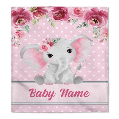 FLOCHIL Personalized Baby Blanket for Boys, Custom Baby Blanket with Name, Customized Elephant Baby Blanket, Gift for Baby Shower, Toddler, Babies, Newborn