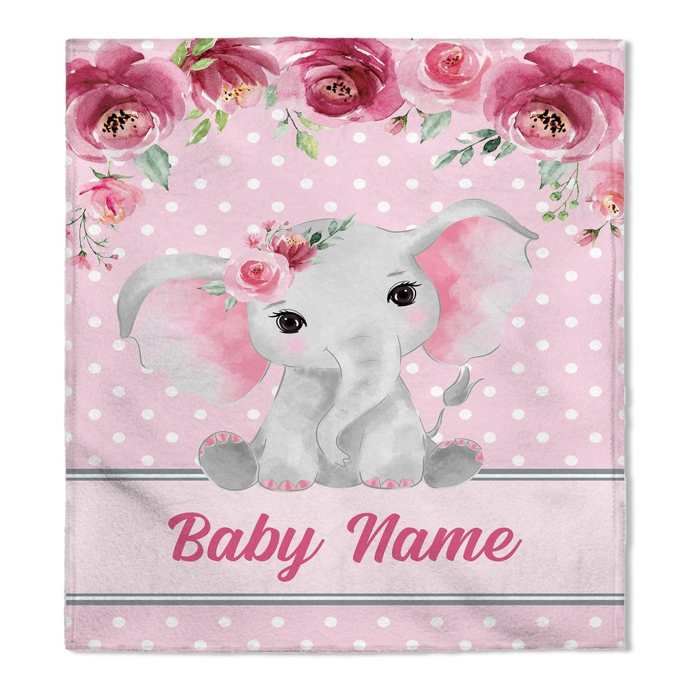 FLOCHIL Personalized Baby Blanket for Boys, Custom Baby Blanket with Name, Customized Elephant Baby Blanket, Gift for Baby Shower, Toddler, Babies, Newborn