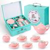 CHENP.HMC Tea Party Set for Little Girls, 13 Piece Sets Kids Tin Tea Party with Cups, Saucers, Plates & Serving Trays, Girls Birthday Gift (Pastel Polka Dots) view 1