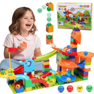 Marble Run Building Blocks for Kids: 130pcs Upgrade STEM Building Set with Launcher - Educational Toys for Kid Age 3-5 4-8 Preschool Family - Birthday for Boys Girls