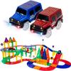 PicassoTiles Marble Run Magnetic Race Track + 80pc Race Car Track, 40pcs Magnetic Tile Toy Play Set STEM Building & Learning Magnet Construction Brain Development Kit, DIY Playset 2 LED Race Cars view 1