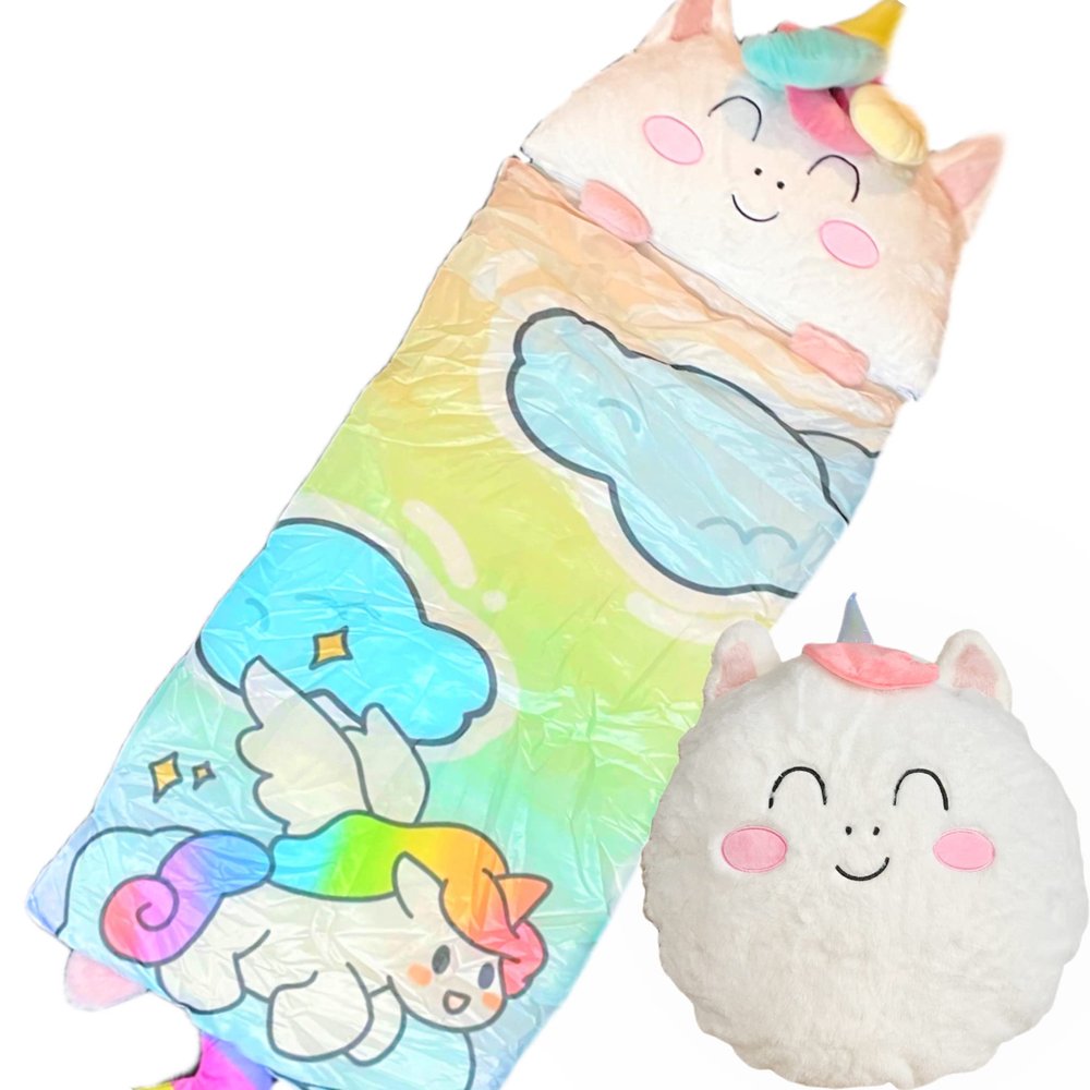 Nalexmi Sleeping Bag with Pillow, Nap Mats for Kids, Sleeping Bag for Kids, Slumber Bag, Animal Sleeping Bags, Unicorn with Pillow, Happy