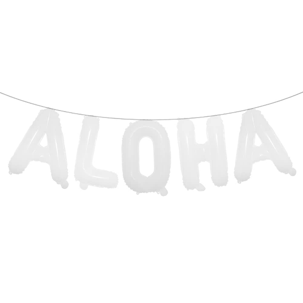 16 inch Tropical Hawaii Party Decorations Balloons Banner Aloha Foil Balloon Wedding Birthday Party Supplies (Aloha White)
