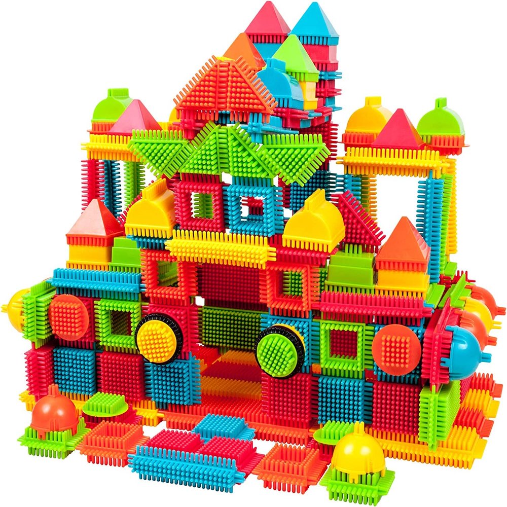 PicassoTiles Marble Run Magnetic Race Track + 240pcs Bristle Blocks, 40pcs Magnet Construction Brain Development Kit, Bristle Shape 3D STEM Building Blocks Tiles Set Construction Stacking Learning Toy