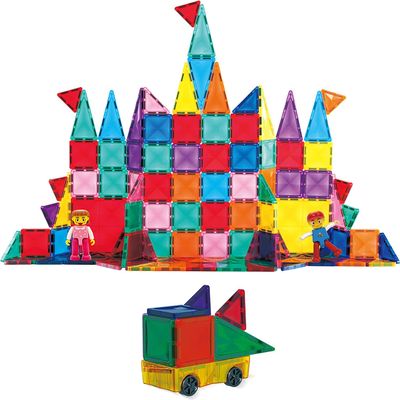 PicassoTiles Magnetic Brick Tiles 63pc + 120pcs Mini Diamond Tiles, 2 Character Figures 9 Tile Styles STEM Construction Learning Toy Set, Expansion Car Truck and and Figures Play Set Magnetic Add-ons