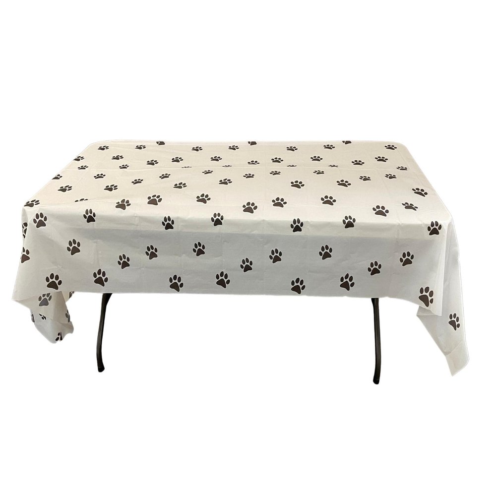 bark and lindy Paw Print Tablecloth Large Rectangle Pet-Themed Plastic Table Cover Dog Birthday Party Supplies & Decorations Waterproof, Disposable Puppy Table Cloth (108"x54") (12)