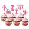 24 PCS Girl God Bless and Baptism Cupcake Toppers Glitter Dove Chalice Bible Cross Cupcake Picks First Communion Christian Baptism Theme Baby Shower Girls Birthday Party Cake Decorations Pink view 1