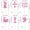 24 PCS Girl God Bless and Baptism Cupcake Toppers Glitter Dove Chalice Bible Cross Cupcake Picks First Communion Christian Baptism Theme Baby Shower Girls Birthday Party Cake Decorations Pink view 2