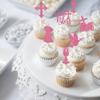 24 PCS Girl God Bless and Baptism Cupcake Toppers Glitter Dove Chalice Bible Cross Cupcake Picks First Communion Christian Baptism Theme Baby Shower Girls Birthday Party Cake Decorations Pink view 3