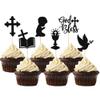 24 PCS Boy God Bless and Cross Cupcake Toppers Glitter Dove Chalice Bible Baptism Cupcake Picks First Communion Christian Baptism Theme Baby Shower Boys Birthday Party Cake Decorations Black view 1