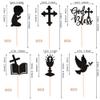 24 PCS Boy God Bless and Cross Cupcake Toppers Glitter Dove Chalice Bible Baptism Cupcake Picks First Communion Christian Baptism Theme Baby Shower Boys Birthday Party Cake Decorations Black view 2