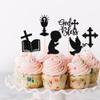 24 PCS Boy God Bless and Cross Cupcake Toppers Glitter Dove Chalice Bible Baptism Cupcake Picks First Communion Christian Baptism Theme Baby Shower Boys Birthday Party Cake Decorations Black view 3