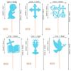 24 PCS Boy God Bless Cupcake Toppers Glitter Dove Chalice Bible Cross Cupcake Picks First Communion Christian Baptism Theme Baby Shower Boys Birthday Party Cake Decorations Supplies Blue view 2