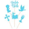 24 PCS Boy God Bless Cupcake Toppers Glitter Dove Chalice Bible Cross Cupcake Picks First Communion Christian Baptism Theme Baby Shower Boys Birthday Party Cake Decorations Supplies Blue view 3