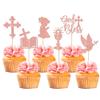 24 PCS Girl God Bless and Baptism Cupcake Toppers Glitter Dove Cross Cupcake Picks First Communion Christian Baptism Theme Baby Shower Girls Birthday Party Cake Decorations Supplies Rose Gold view 1