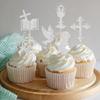24 PCS Boy God Bless Cupcake Toppers Glitter Dove Chalice Bible Cross Cupcake Picks First Communion Cake Decorations for God Christian Baptism Theme Baby Shower Boys Birthday Party Silver view 4
