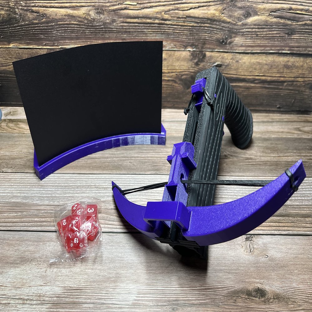 MunnyGrubbers - Crossbow Dice Roller - (Purple) - (Random 7PCS D20 Dice Set Included) - Tabletop RPG - Dice Holder - Dice Popper - Dice Tower - Dungeons and Dragons - DND - D&D - (Purple)