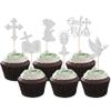 24 PCS Girl God Bless and Baptism Cupcake Toppers Glitter Dove Cross Cupcake Picks First Communion Cake Decorations for Christian Baptism Theme Baby Shower Girls Birthday Party Supplies Silver view 1