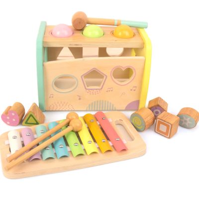 Hammering Pounding Toys Wooden Educational Toy Xylophone Shape Sorter, Birthday Gift for 3 Years Boys Girls Baby Toddler Kids Developmental Montessori Learning Toy (Yellow)