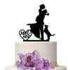 YAMI COCU Mr And Mrs Wedding Cake Toppers With Pet Dog Animal Black Color Acrylic Silhouette Wedding Party Engagement Decoration view 1