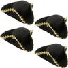 SGBETTER 4 Pack Pirate Tricorn Hat Black Colonial Tri-Corner Hat with Gold Trimming for Pirate Theme Party Halloween Cosplay Masquerade Accessories view 1